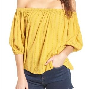 BP Woven Stripe off the shoulder top XS